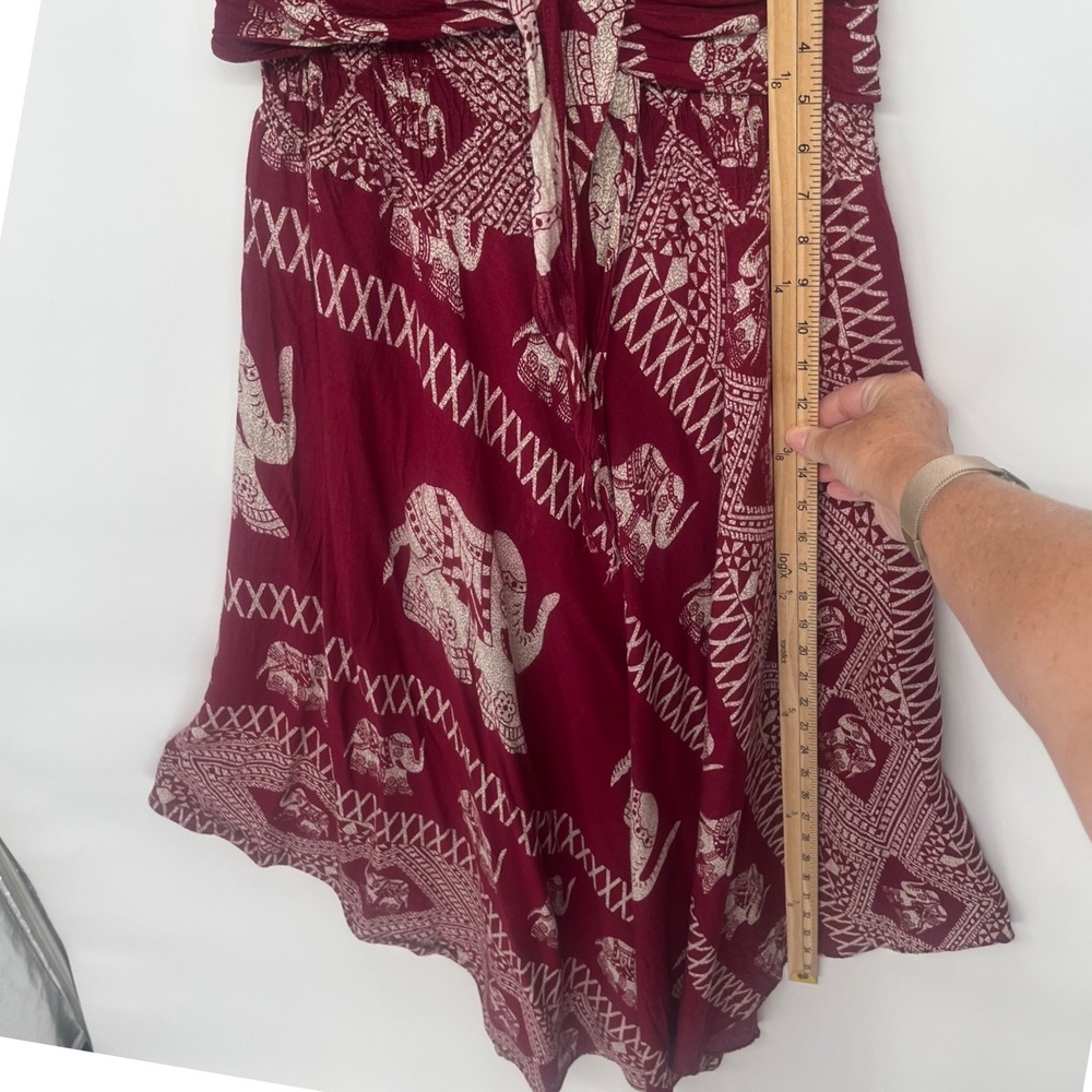 Bangkok Pants Elephant Print Skirt Women One Size Burgundy Smocked Waist Boho - Picture 5 of 9